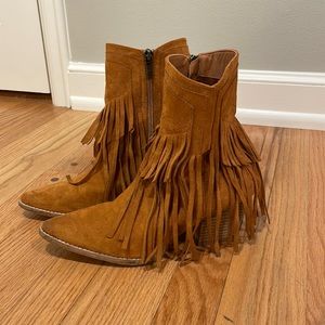 Short Fringe Suede Cowboy Boots Size 7.5